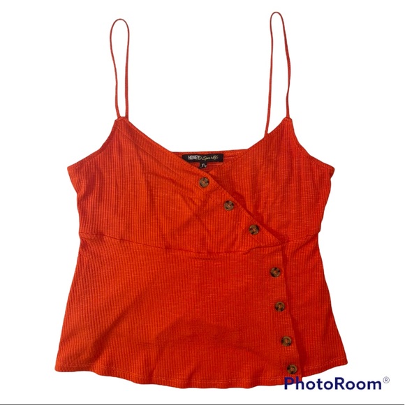 Honey & Sparkle Pumpkin Orange Button Front Cami Tank Top - Picture 1 of 10